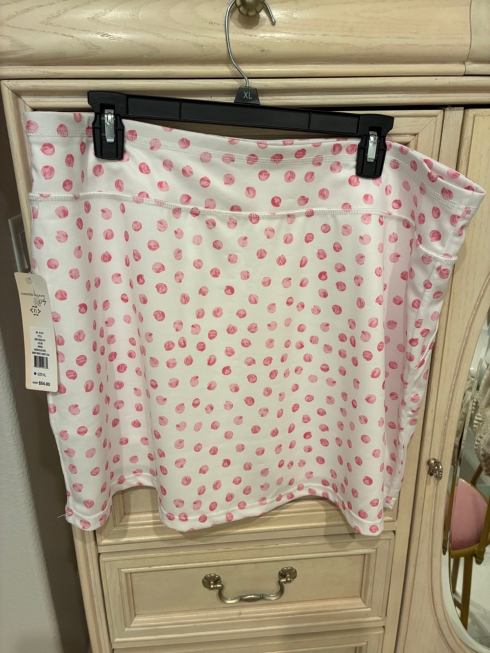 Nanette Lepore White Mini Skirt/Skort with 2 Front Pockets Pink Polka Dot Print